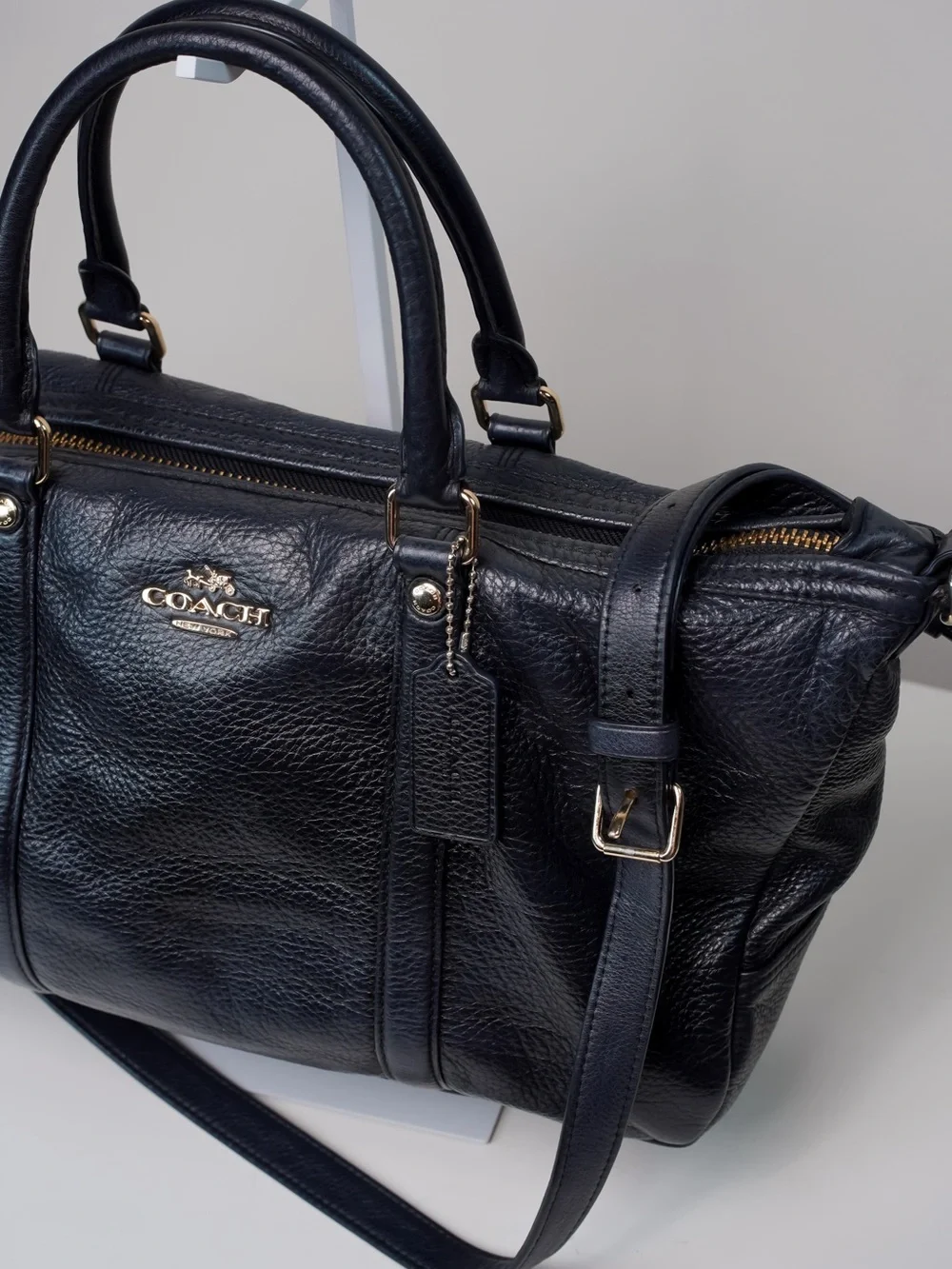Coach Central Satchel Black Pebbled Leather Shoulder Crossbody Bag
